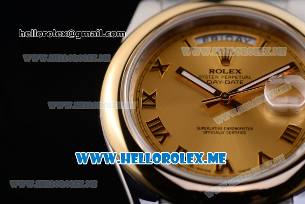Rolex Day-Date II Asia Automatic Two Tone Case/Bracelet with Yelow Gold Dial and Roman Numeral Markers - Click Image to Close